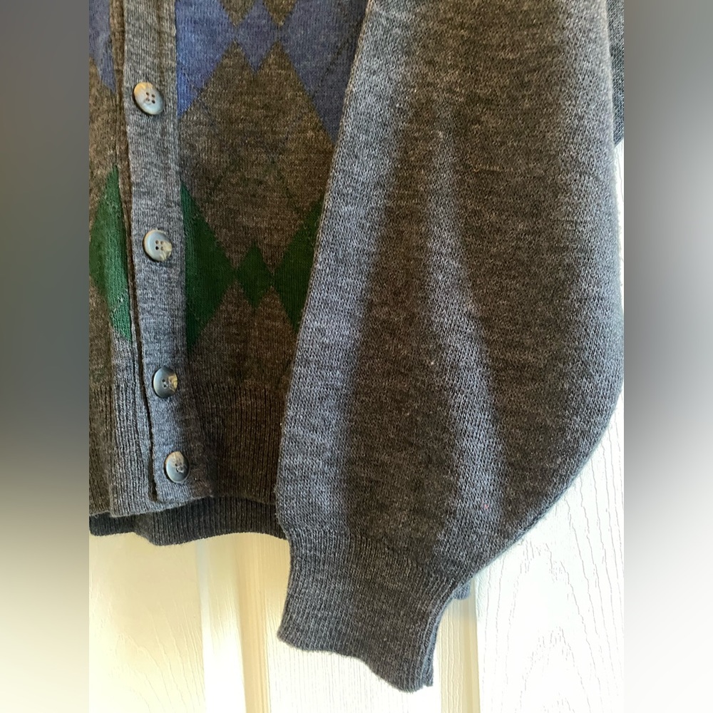 THE ITALIAN SWEATER CO MADE IN ITALY LONG-SLEEVE ARGYLE BUTTON-UP SWEATER-LARGE - Picture 5 of 9